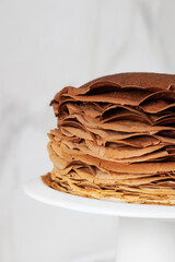 Chocolate ombre pancakes, Crepe cake on a cake stand