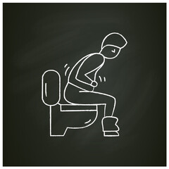 Virus diarrhoea chalk icon. Character has a strong severe pains in the intestines or stomach.Intestinal upset.Food poisoning.Isolated vector illustration on chalkboard