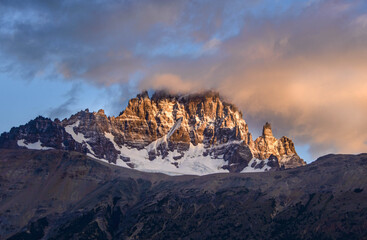 Beautiful sunrise over the Cerro Castillo Reserve, Aysen, Patagonia, Chile
