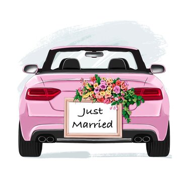 Just Married Car Stock Illustration - Download Image Now - Newlywed, Car,  Wedding - iStock