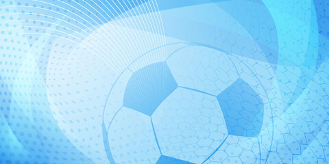 Football or soccer background with big ball in light blue colors