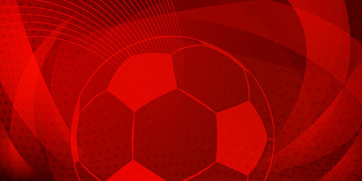 Football or soccer background with big ball in red colors
