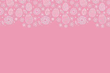 Concept of Easter background with hand drawn eggs and flowers. Vector