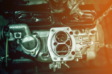 Old car engine , toned image