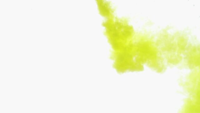 Yellow and olive ink spreading in water on white. Abstract color background, liquid smoke, psychedelic and art concept.