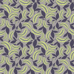 Fototapeta na wymiar Seamless botanical light pattern with leaves and branches with yellow berries 