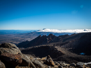 Mount ruapehu crater lake in summer with light snow