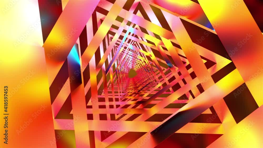 Poster computer generated a iridescent tunnel. 3d render of way from triangular parts. abstract backdrop