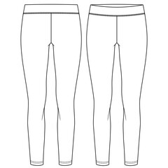 Girls Long Legging fashion flat sketch template. Women Active wear Regular length Stretch Legging Technical Fashion Illustration - obrazy, fototapety, plakaty
