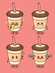 Set of the cute coffee cup all expression. cartoon