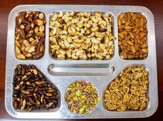 Mix of various nuts and chestnuts, walnuts, Brazil nuts, cashew nuts, pistachios, baru nuts and almonds