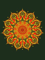 Ethnic mandala with colorful ornament. Isolated on white background. Hand drawn doodle mandala. Digital art illustration