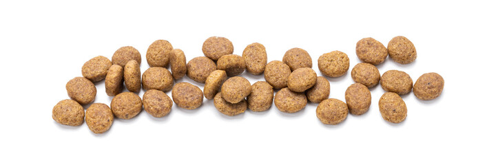 domestic animals dry food isolated on white background. dry cat feed cut out. above view