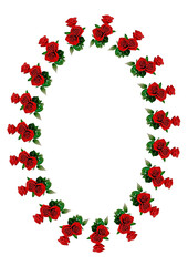 Frames - a bouquet of three red roses. Flowers on the white background of the A4, vertical image. Isolate