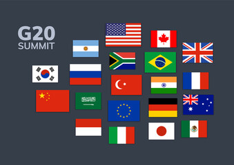 Vector G20 country flag Mexico, USA, Canada. G20 flag set icon
