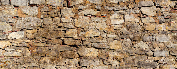 Wide natural stone wall panorama for background