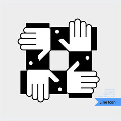 Team icon, arm connected to arm, Pin with four hands held by the wrist. professional, pixel-aligned, Pixel Perfect, Editable Stroke, Easy Scalablility.