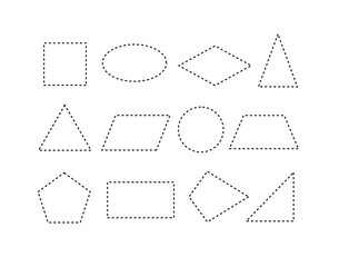 2D basic shapes with dotted line, tracing lines practice concept, preschool worksheet - Vector