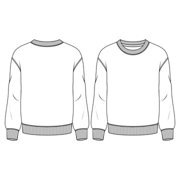Men Crew Neck  Basic Fleece Top fashion flat sketch template. Technical Fashion Illustration. Boys Sweatshirt