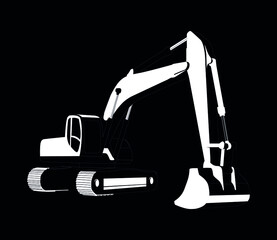 crawler excavator white on black background