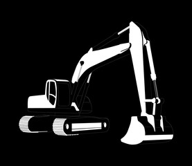 crawler excavator white on black background