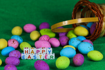 Happy Easter Colorful Spilled Woven Egg Basket
