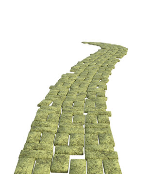 Yellow brick path isolated on white, 3d render.