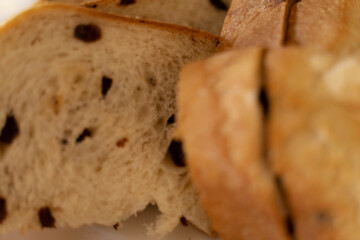 Freshly baked hot raisin bread