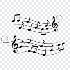 Wavy music notes set, isolated vector illustration.