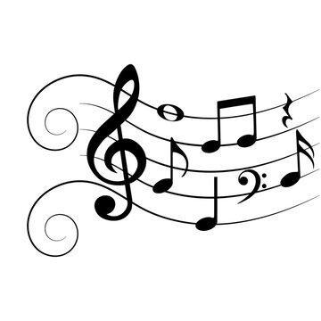 Music notes with swirls, musical background, vector illustration.