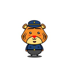 character design of tiger as a police,cute style for t shirt, sticker, logo element