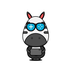 character design of zebra as a gamer,cute style for t shirt, sticker, logo element