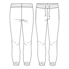 Women Basic Sweat, lounge Pants.  flat fashion sketch template. Technical Fashion Illustration. Front Drawcord. Slit Pockets