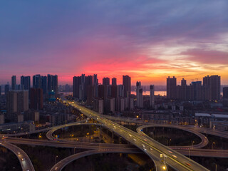 Naklejka na ściany i meble Wuhan city skyline scenery in Wuahn, Hubei, China