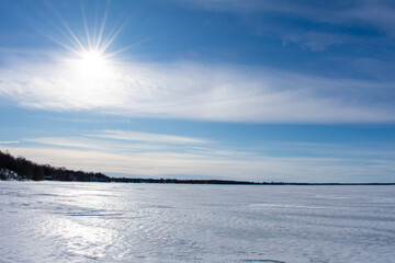 frozen lake and blue sky