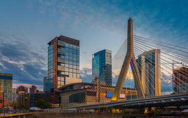 Fototapeta na wymiar Boston Skyline with Zakim Bridge at Twilight