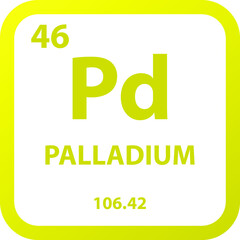 Palladium Pd Transition metal Chemical Element vector illustration diagram, with atomic number, mass and electron configuration. Simple outline flat   design for education, lab, science class.