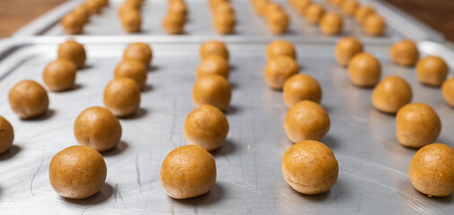 Walnut and Cranberries cookies dough. Selective focus.