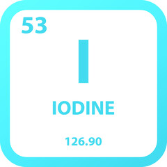 Iodine I Halogen Chemical Element vector illustration diagram, with atomic number, mass and electron configuration. Simple outline flat   design for education, lab, science class.