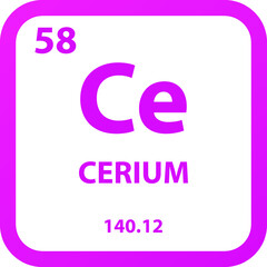 Cerium Ce Lanthanide Chemical Element vector illustration diagram, with atomic number, mass and electron configuration. Simple outline flat   design for education, lab, science class.