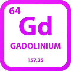 Gadolinium Gd Lanthanide Chemical Element vector illustration diagram, with atomic number, mass and electron configuration. Simple outline flat   design for education, lab, science class.