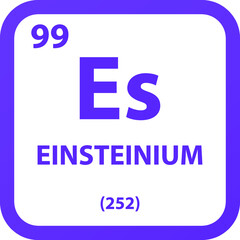 Einsteinium Es Actinoid Chemical Element vector illustration diagram, with atomic number, mass and electron configuration. Simple outline flat   design for education, lab, science class.