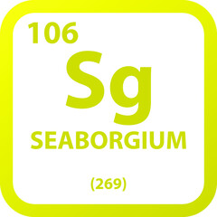 Fototapeta premium Seaborgium Sg Transition metal Chemical Element vector illustration diagram, with atomic number, mass and electron configuration. Simple outline flat design for education, lab, science class.