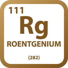 Roentgenium Rg  Chemical Element vector illustration diagram, with atomic number, mass and electron configuration. Simple outline flat   design for education, lab, science class.