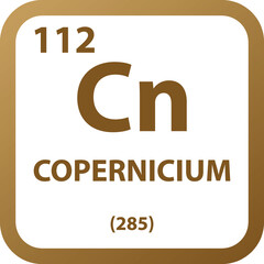 Copernicium Cn  Chemical Element vector illustration diagram, with atomic number, mass and electron configuration. Simple outline flat   design for education, lab, science class.