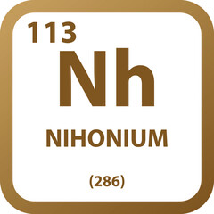 Nihonium Nh  Chemical Element vector illustration diagram, with atomic number, mass and electron configuration. Simple outline flat   design for education, lab, science class.