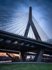 Night Landscape of Tall Cable-Stayed Bridge in Boston