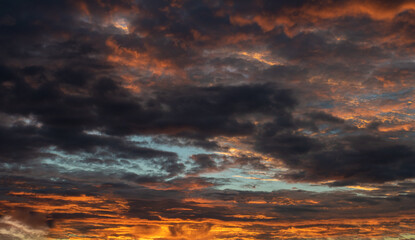 Colorful sky with dark and dramatic clouds