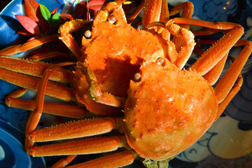 冬の味覚、せこがにを活きた状態から塩ゆでにしました