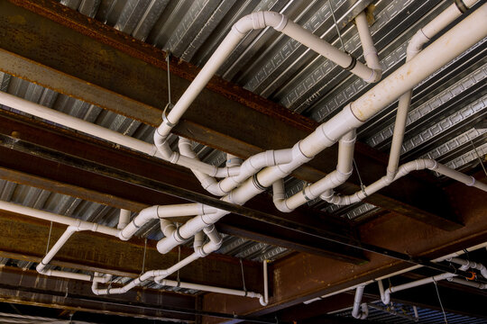 Plumbing Rough-in In Commercial Building With Pvc Pipe